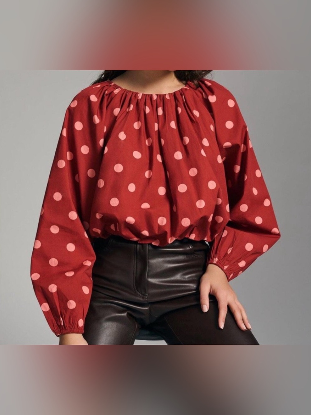 Maeve Polka Dot Popplin Bubble Blouse Cotton Cottagecore Whimsical Preppy Sz S